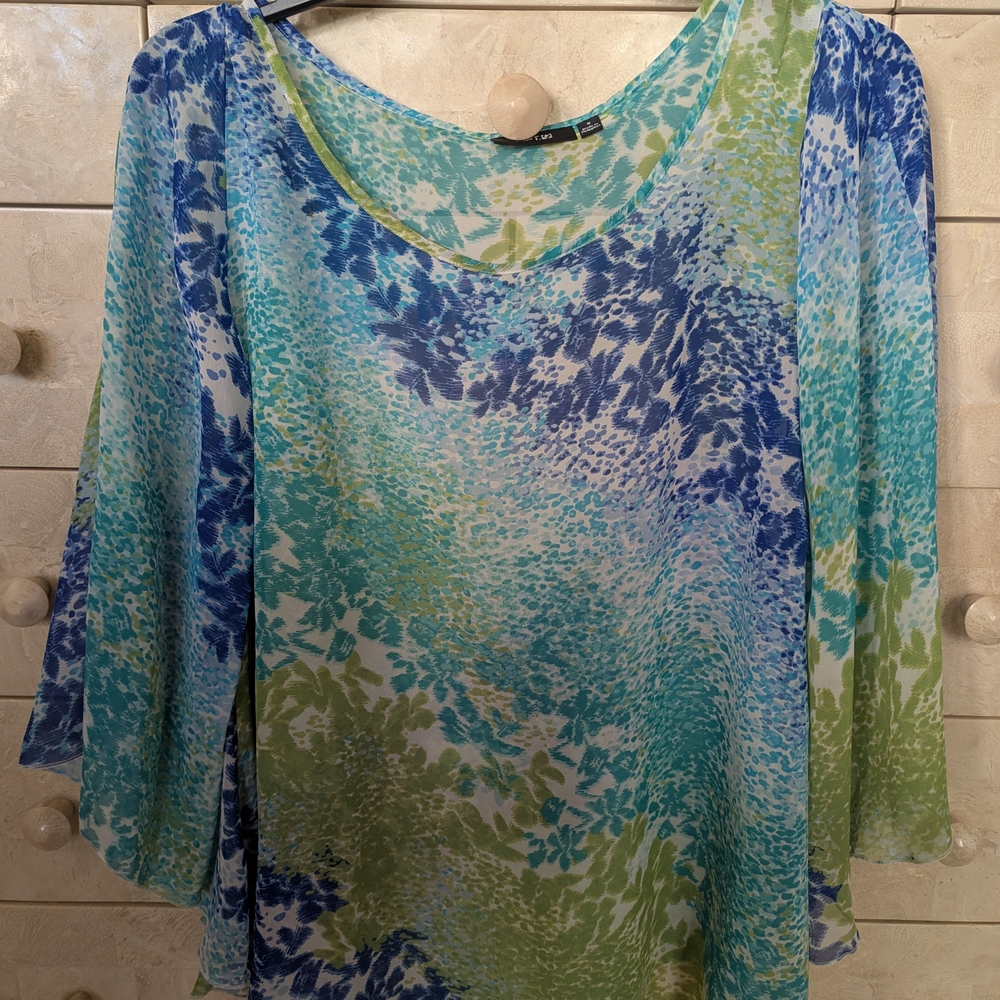 Apt. 9 Blue and Green Patterned Sheer Top